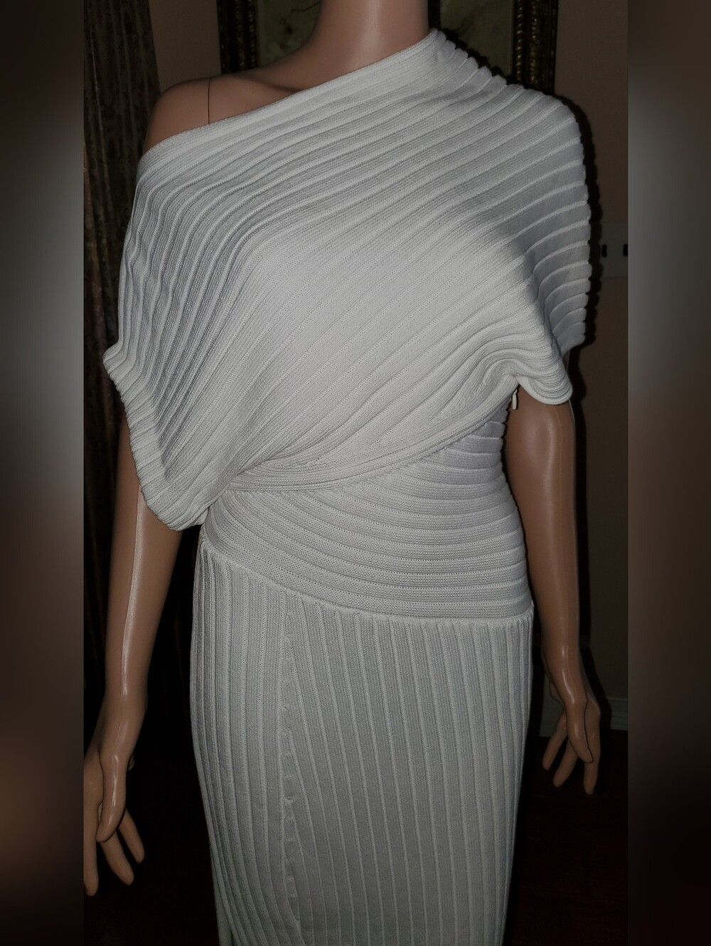 Cult Gaia Naunet Asymmetric neck knitted midi dress Off White Small - Picture 8 of 16